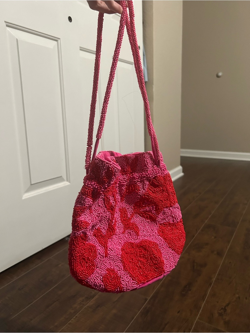 kate spade Pink and Red Beaded Mini Bucket Bag